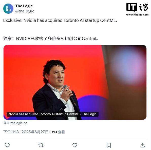 英伟达成功收购加拿大AI初创公司CentML，多位高管及工程师加盟